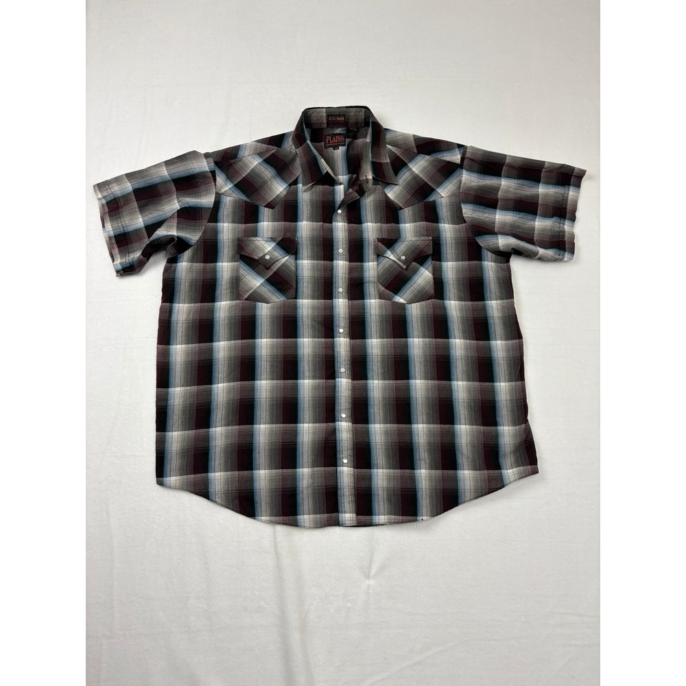 Plains Western Wear Mens 2X Big Man Plaid Pearl Snap Short Sleeve Shirt Purple
